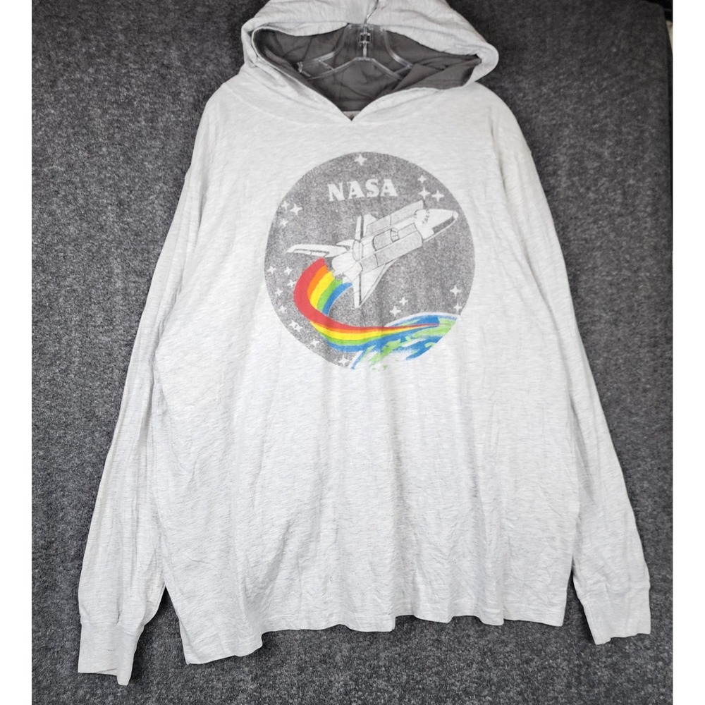 Buzz Aldrin NASA Hoodie Mens 2XL Gray Rainbow Space Shuttle Graphic Lightweight